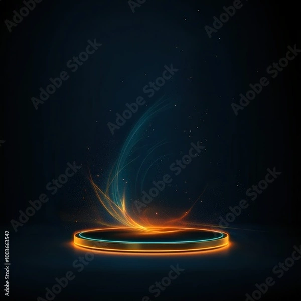 Fototapeta Glowing Platform with Abstract Lights.