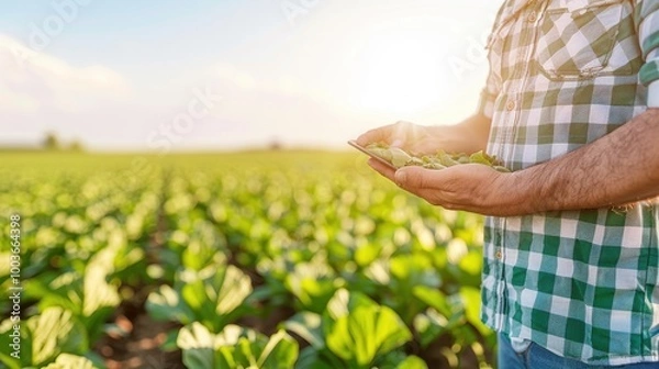 Fototapeta Close-up of a smart farming consultant showing how AI is used for precision agriculture