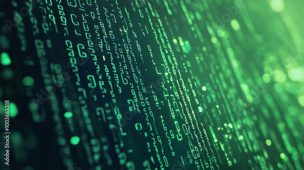 Fototapeta Green digital binary data on computer screen background. Matrix style
