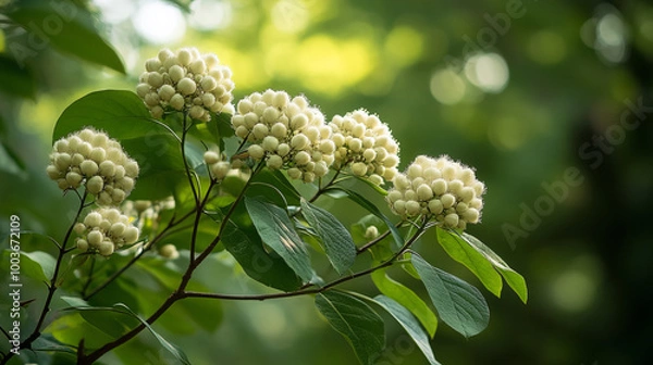 Fototapeta "The Wayfaring Tree: An Ornamental Shrub with Large Flower Heads"
