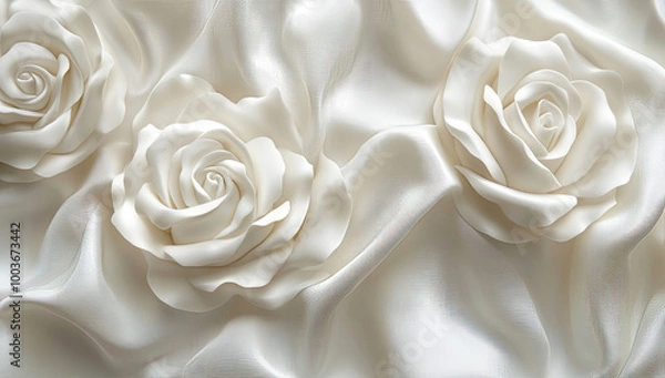 Obraz 3D background with white roses on silk. Created with Ai