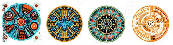Obraz geometric aboriginal ornament. Ethnic tribal rounded color background. Afika, Australian motif