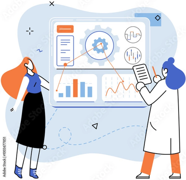 Fototapeta Technical analysis. Vector illustration. Analyzing data is essential for conducting technical analysis and making informed financial decisions Big data analysis provides valuable insights into market