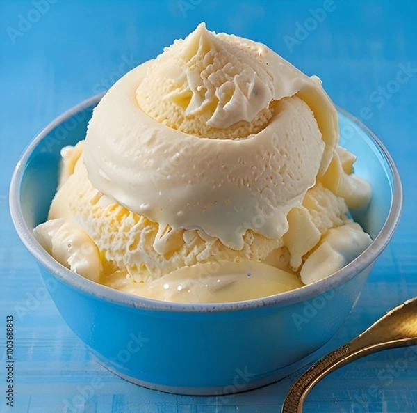 Fototapeta Vanilla ice cream scooped out of container