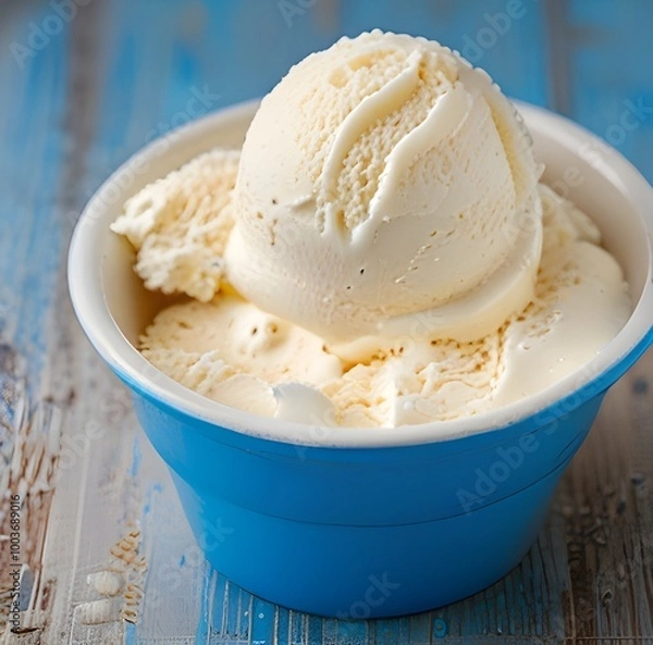 Fototapeta Vanilla ice cream scooped out of container
