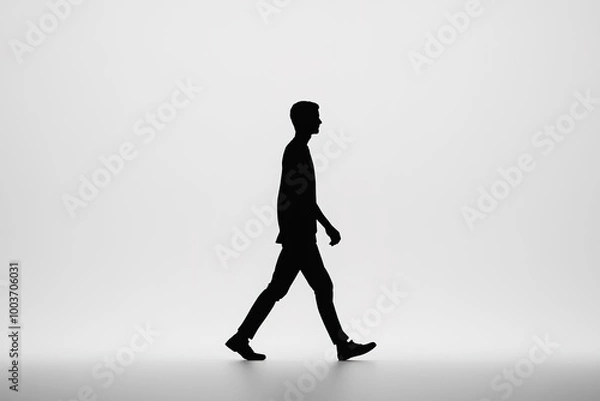 Fototapeta Silhouette of a man walking on gradient background.