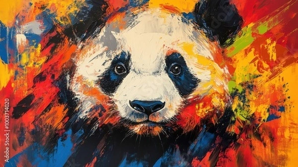 Obraz Abstract Expressionism giant panda, bold strokes, vibrant colors.
