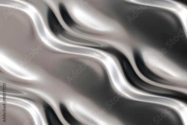 Fototapeta Futuristic abstract chrome background. Tech style fluid metallic surface. Flowing silver. Ideal for use in high-end design projects, as striking background for promotional materials. Y2k, 2000s. 3D.