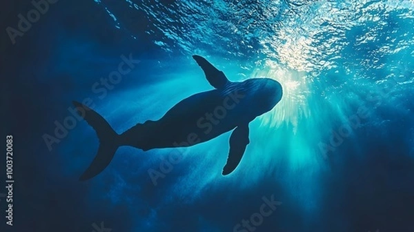 Fototapeta Whale Silhouette Underwater Sunlight