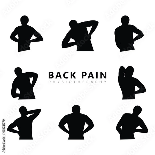Fototapeta Set of Silhouette Poses for Back Pain and Chiropractic Therapy