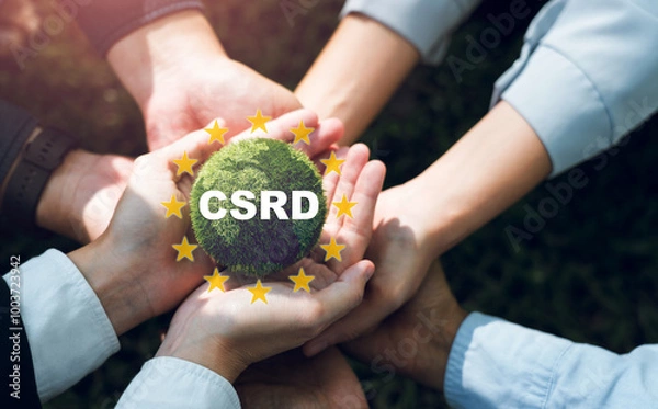 Obraz Corporate Sustainability Reporting Directive (CSRD) Concept. The European Union and financial reporting standards regarding sustainability disclosures.