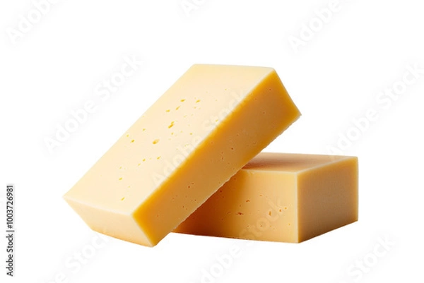 Fototapeta Two blocks of cheddar cheese on a white isolate background