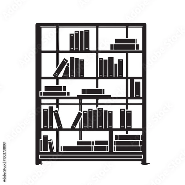 Obraz Booksheif vector- black  & white silhouette of bookshelf - book rake - wardrobe of books 