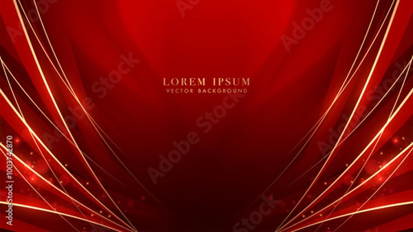Obraz Luxury abstract background with red shades and elegant golden lines radiating from edges to center