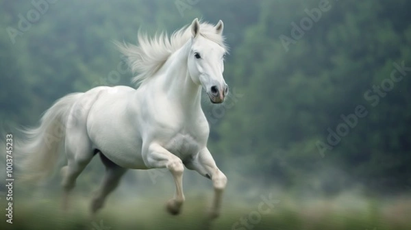 Fototapeta Beautiful rearing up wild horse. Illustration of mustang in free motion. Power of freedom concept.