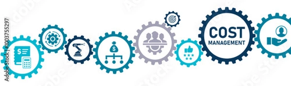 Obraz Cost management banner vector illustration with the icon of structure, allocation, plan, budgeting, control, report, optimization management, investment, spend, cost reduction analysis, maximize value