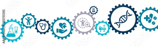 Fototapeta Personal Genomics banner vector illustration with the icon of personalized healthcare, wellness, genetic testing, analyzing individual's genetic makeup, provide customize healthcare, wellness solution