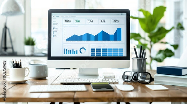 Fototapeta Analytical dashboard on a computer screen
