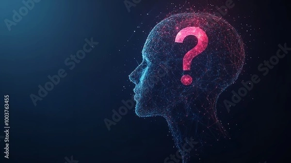 Fototapeta Human head with question mark form lines triangles low poly technology background