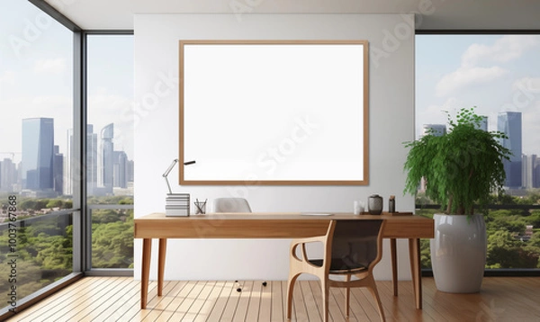 Fototapeta **mock up poster frame in modern interior background, living room, Scandinavian style, 3D render, 3D illustration. include floor carpet 