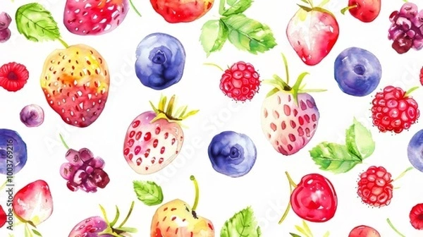 Obraz Berries on white background, drawing pattern