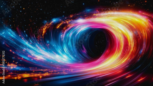 Fototapeta Futuristic space vortex with glowing tech elements