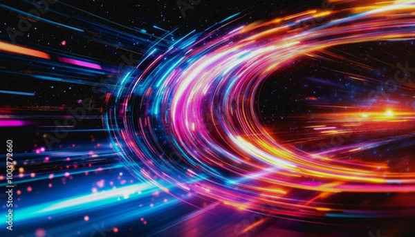 Fototapeta Futuristic space vortex with glowing tech elements