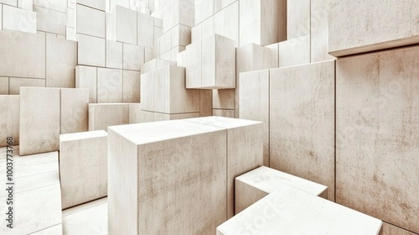 Fototapeta 3D Shifted White Cube Boxes Block Background in Minimalist Design