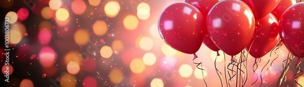 Obraz Festive red balloons against a colorful bokeh background, perfect for celebrations and parties.