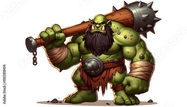 Fototapeta Cartoon Ogre Character Ready to Attack with Giant Club