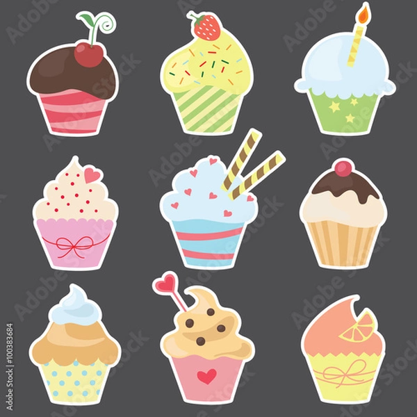 Fototapeta vector cute cupcakes set