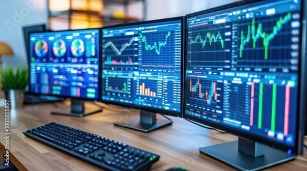 Fototapeta High Fidelity Gigapixel Stock Photo of Trading Screens