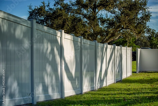 Obraz White Vinyl Fence Solid Privacy with Gate