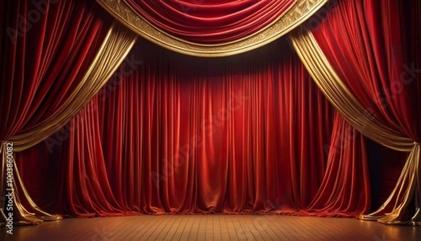 Obraz 緞帳の降りた演劇舞台の背景イラスト壁紙
