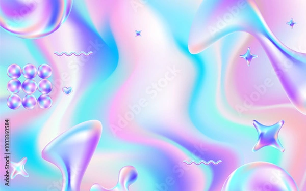 Fototapeta Abstract Holographic Background with Fluid Shapes