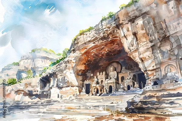 Fototapeta 世界遺産　仏教彫刻に囲まれた雲岡石窟