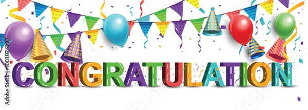 Fototapeta 3D Congratulations design with confetti template background	