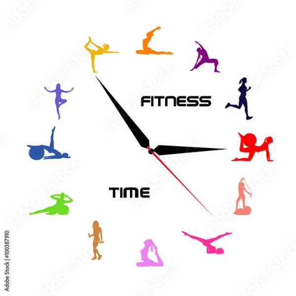 Fototapeta time for fitness concept, clock, icons, vector illustration