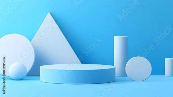 Fototapeta Mock up podium for product, geometric elements, blue background,3d render, 3d illustration. 