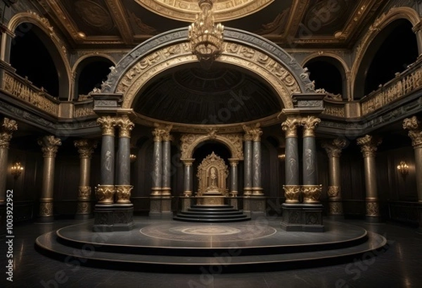 Fototapeta A grand, ornate stage with a large circular arch in the center