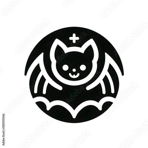 Obraz AI Generated Round Bat Icon in Black Isolated in White Background. Bat Symbol Logo Vector Design for Graphic Resources