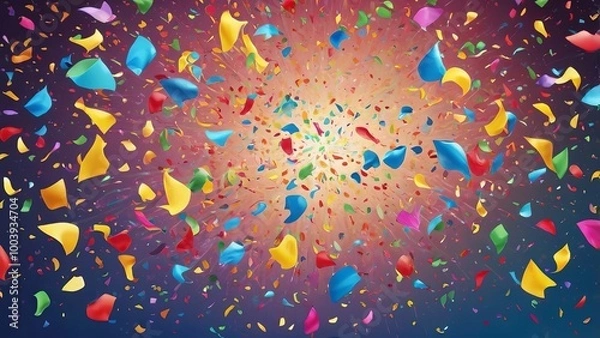 Fototapeta Multicolored confetti exploding from a bright light source