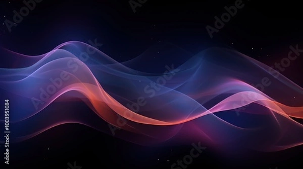 Fototapeta Abstract background of pink, blue and purple waves flowing on dark background