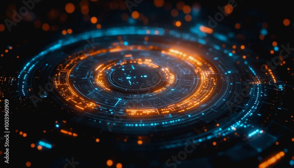 Fototapeta Futuristic space vortex with glowing tech elements