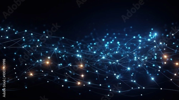 Fototapeta Abstract blue and white glowing lights connected by lines, digital network, technology, futuristic concept, dark background