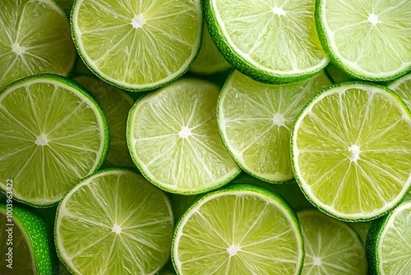 Fototapeta Fresh juicy lime slices as background, top view .generative ai