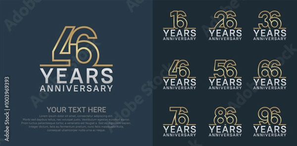 Fototapeta Anniversary logo set vector design, gold and silver color for celebration event