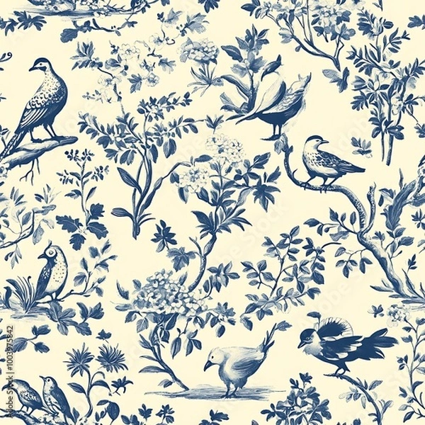 Obraz Whimsical Toile de Jouy Seamless Pattern Design