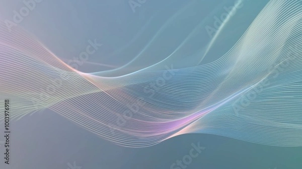 Fototapeta Abstract pastel colored wavy lines are flowing across the screen on a gradient background. This abstract design is great for technology, science and communication related projects