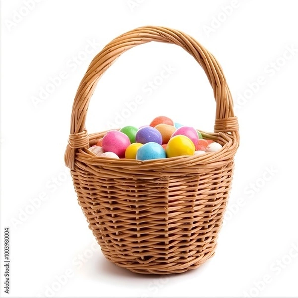 Fototapeta Colorful Easter Basket with Assorted Candies and Treats on White Background